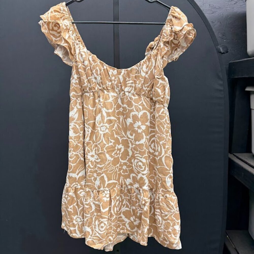 Blu Pepper Brown Floral Ruffle Dress